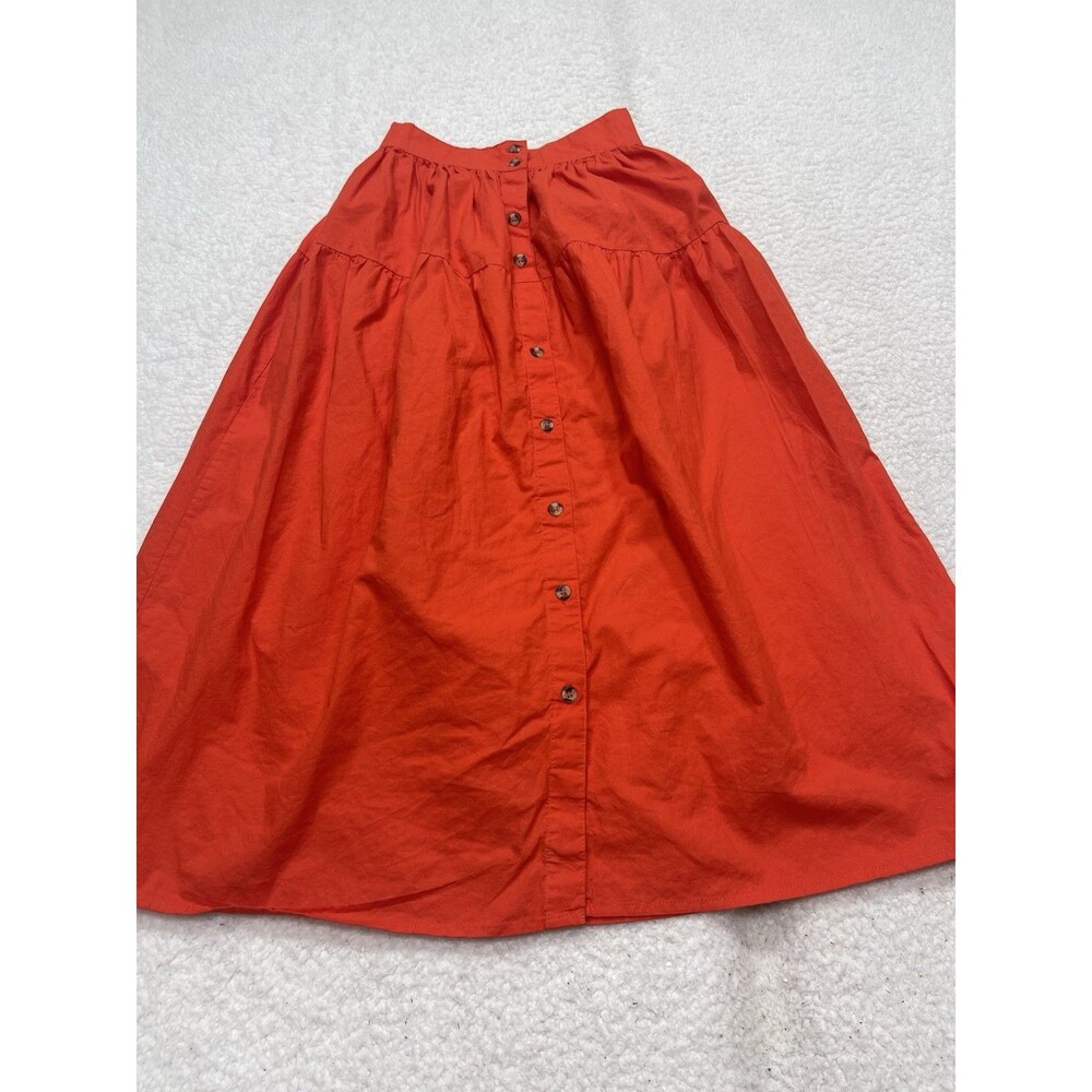 Sim & Sam Midi Skirt Red Orange Women Cotton Preppy Boho Vacay Size XS New